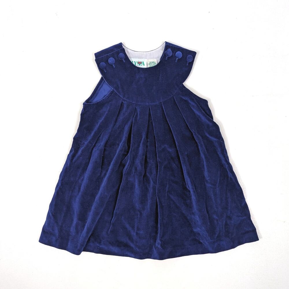 Vintage Alyssa Dress Girls Size 2-3T Navy Velvet Pinafore Holiday